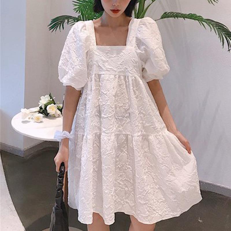 Picture of Maternity Summer Square Collar Puff Sleeve dress Little Doll Dress Sweet Princess Dress Slim Belly Covering A- Line Dress