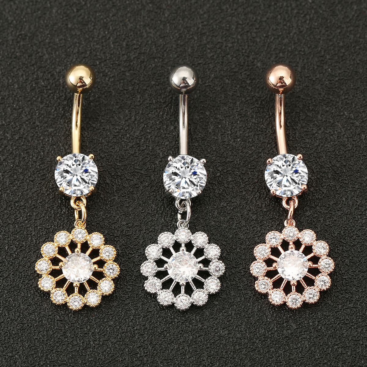Europe and the United States cross-border stainless steel sunflower diamond navel ring personality simple fashion body piercing navel nail jewelry