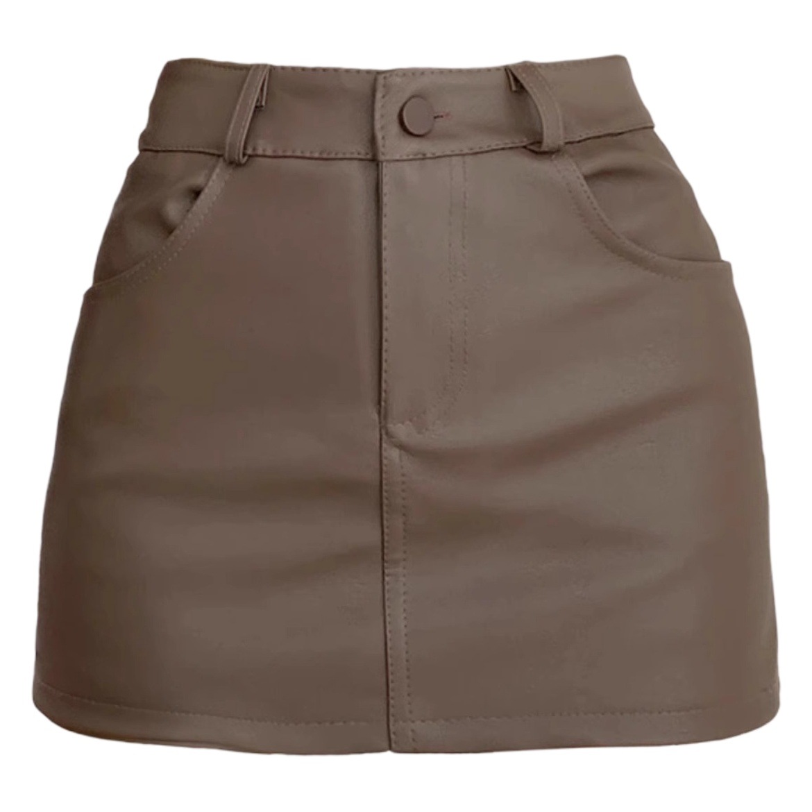 brown pu leather skirt women's autumn and winter new high waist plus size chubby girl slim hip skirt hot girl skirt