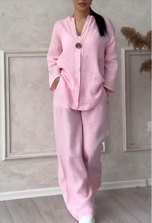 Picture of Amazon 2025 Europe and the United States cross-border new women's independent station AliExpress fashion solid color cotton casual suit pants