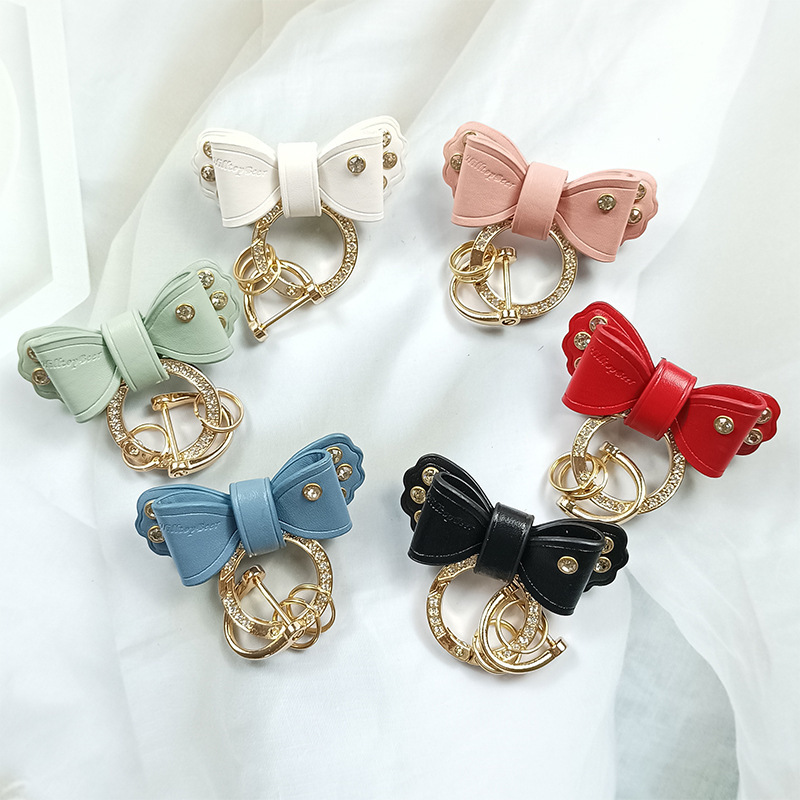 Bow key chain diamond ring pendant wholesale key chain ring cute women's bag accessories Yiwu small commodity gift