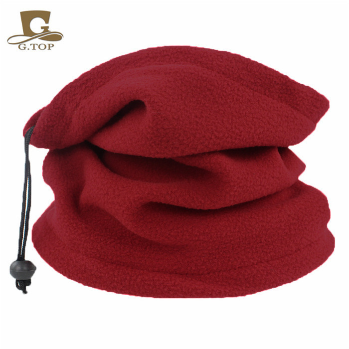 Picture of Winter men's and women's outdoor sports fleece scarf riding mask multi-functional drawstring polar fleece collar pullover cap