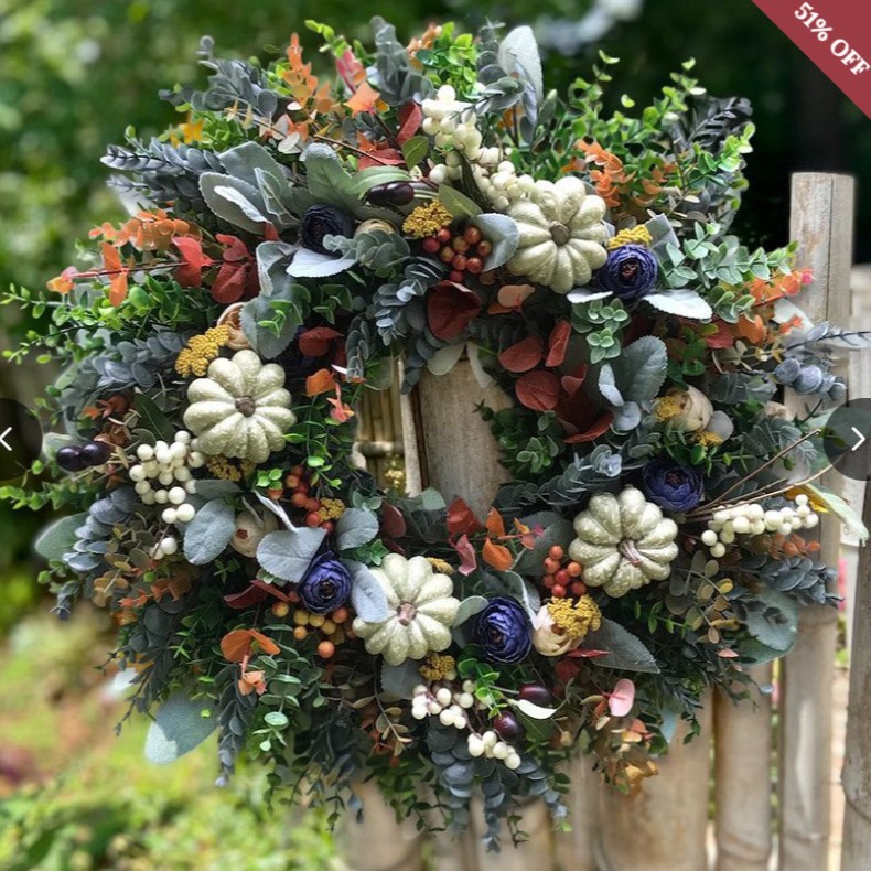 Cross-Border Independent Station Autumn Eucalyptus Colorfulful Pumpkin Wreath Fall Autumn Pumking Wreath