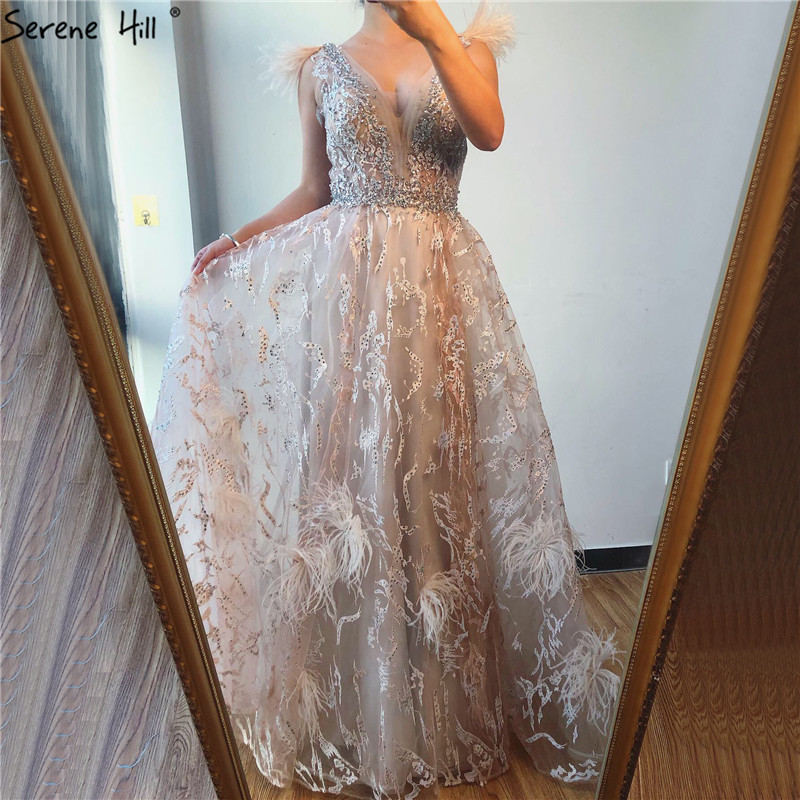 Sleeveless feather fashion sexy elegant host Long Dress Bridal wedding photography toast dress LA70260