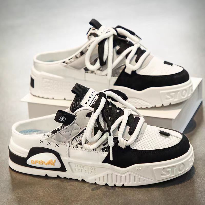 Baotou Half Slippers Men's Summer Outer Wear Lazy Slip-On Heelless Men's Shoes Mesh Panel Shoes Youth K-Style