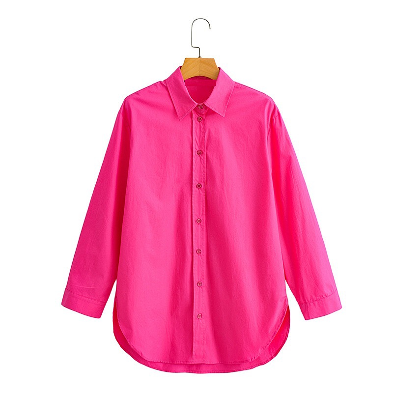 Cross-border wholesale 2022 spring and summer European and American women's solid color loose poplin shirt single-breasted asymmetric lapel shirt