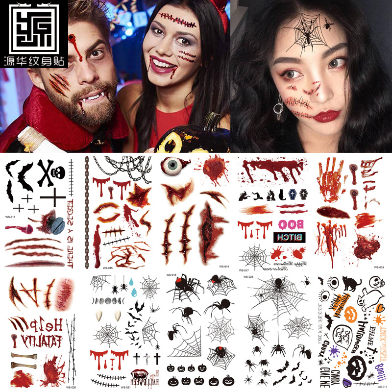 Halloween tattoo stickers funny horror waterproof realistic factory spot wholesale scar tattoo stickers