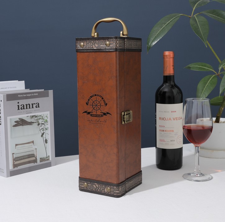 Picture of Spot Red Wine Gift Box Double Leather Red Wine Handbag 2 Wine Packaging Boxes Red Wine Box Wholesale