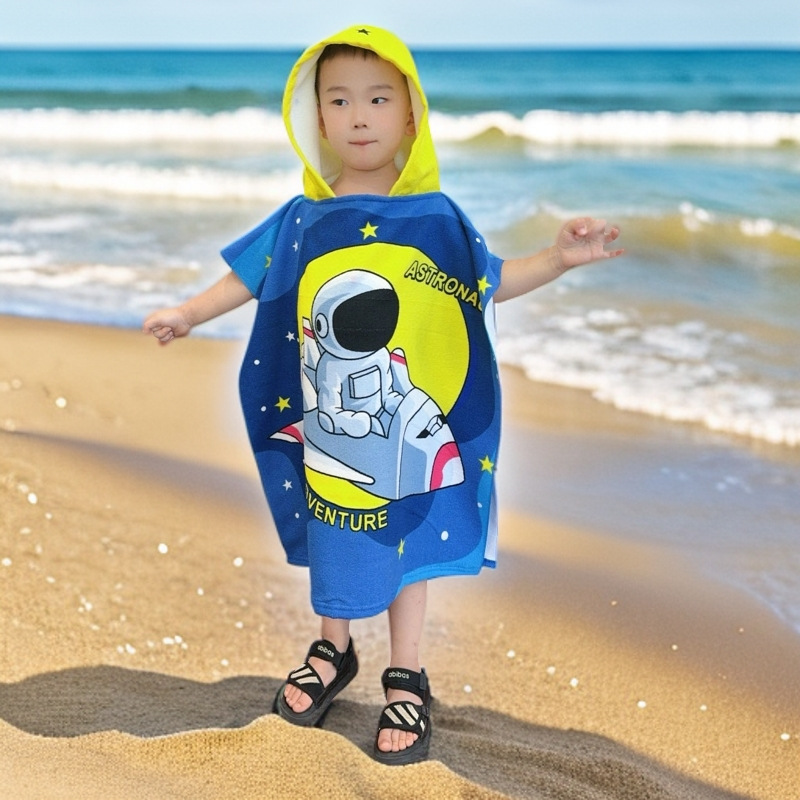 Picture of Children's Bath Towel Hooded Poncho Bathrobe Super Soft Wearable Baby Absorbent Towel for Boys and Girls Swimming
