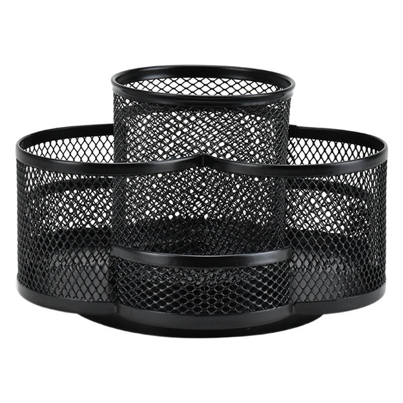 Plum Blossom Metal Rotating Pen Holder Ornaments Wholesale Pen Holder Makeup Brush Storage Bucket Desktop Multi-Functional Iron Mesh Pen Holder