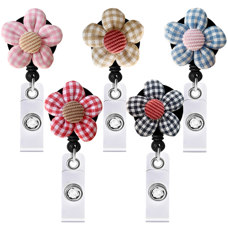 Handmade linen series small flower easy-to-pull buckle simple small fresh retractable easy-to-pull ID buckle