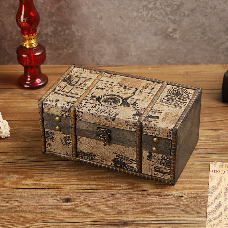 Desktop Storage Box with Lock Vintage Small Box Wooden Storage Box Vintage Jewelry Treasure Box Chamber Escape Props