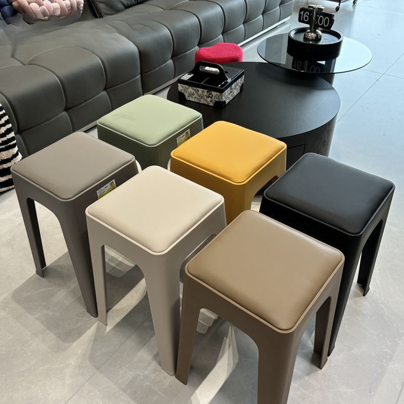 Plastic stool upholstery thickened household stackable living room modern simple bench comfortable for long sitting commercial dining chair