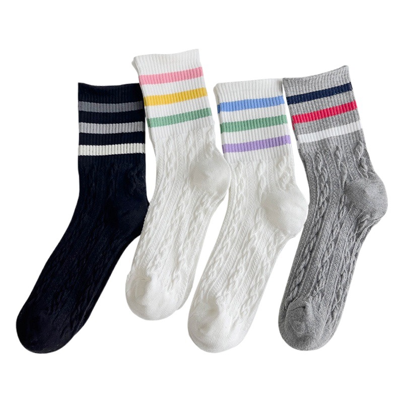 Japanese Color Three-bar Stacked Socks Women's Socks Fashionable Mesh College-style Simple Thin Women's Socks