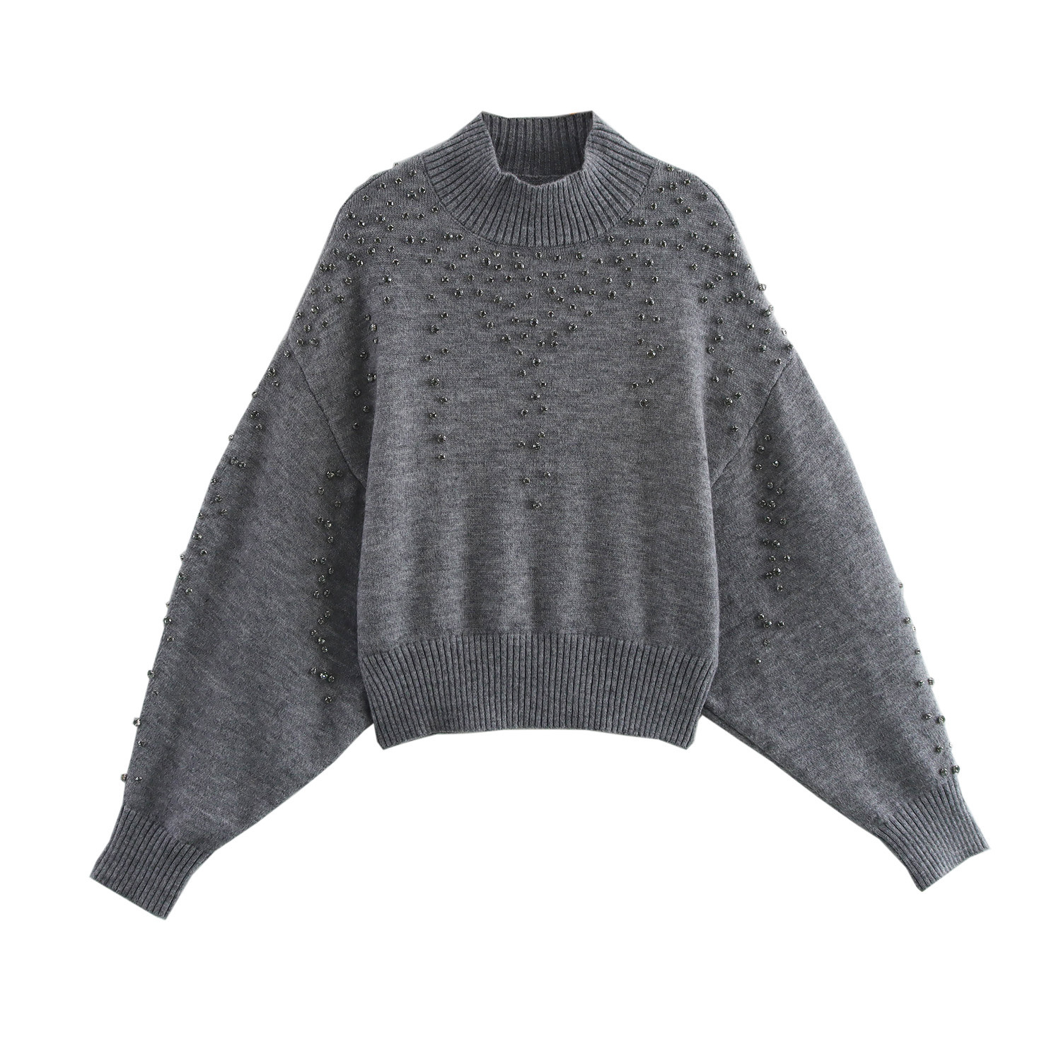 ZA cross-border women's clothing wholesale European and American style new stand collar jewelry temperament Joker pullover sweater 9598186