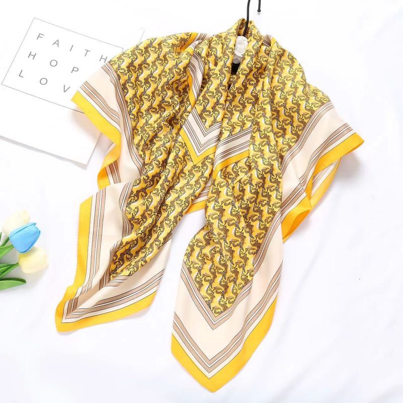 Picture of Autumn and winter all-match shawl animal printed black and white simple large square 90*90CM imitation silk twill silk scarf for women