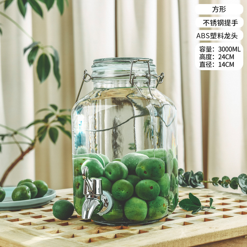 Picture of Wholesale sparkling wine glass bottle green plum bayberry wine bottle with tap brewing bottle household sealed pickled vegetable glass jar