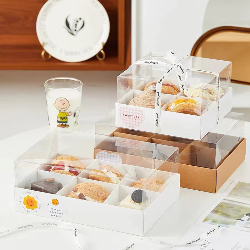Four Palace Plaid Dessert Packaging Box Six/Nine Plaid White Cowhide Afternoon Tea Baking Picnic Packaging Box