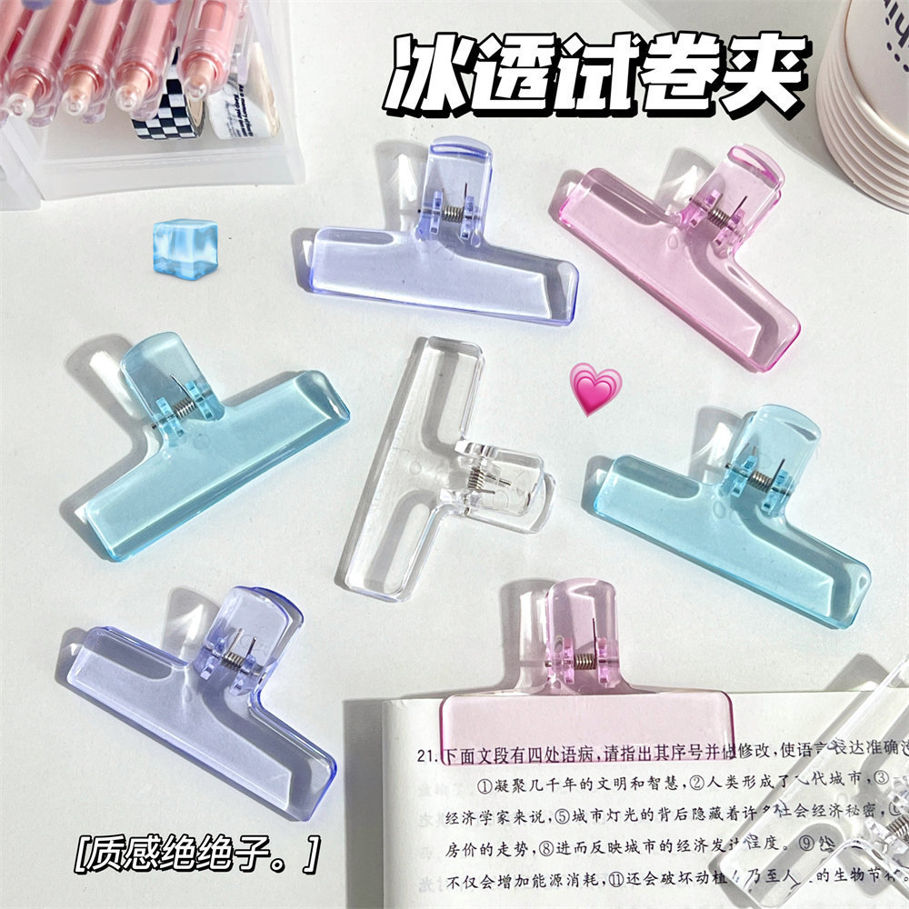Picture of High-looking transparent jelly folder student test paper clip acrylic clear long tail clip ice transparent storage clip wholesale