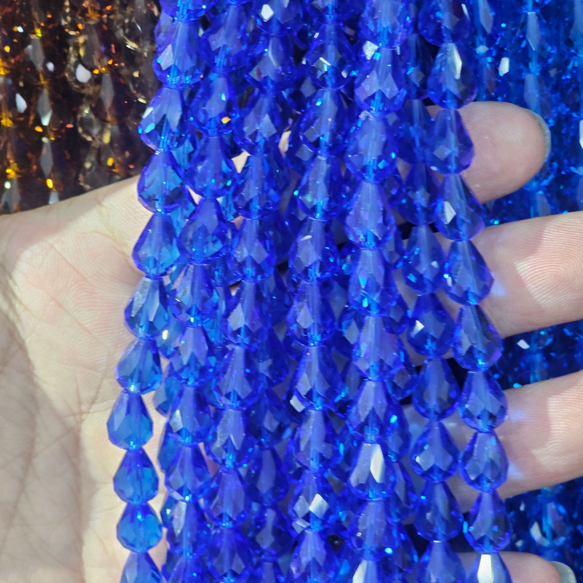 Picture of K9 Crystal through hole water drop cut surface dripping loose beads DIY handmade accessories beaded mobile phone chain bracelet hairpin