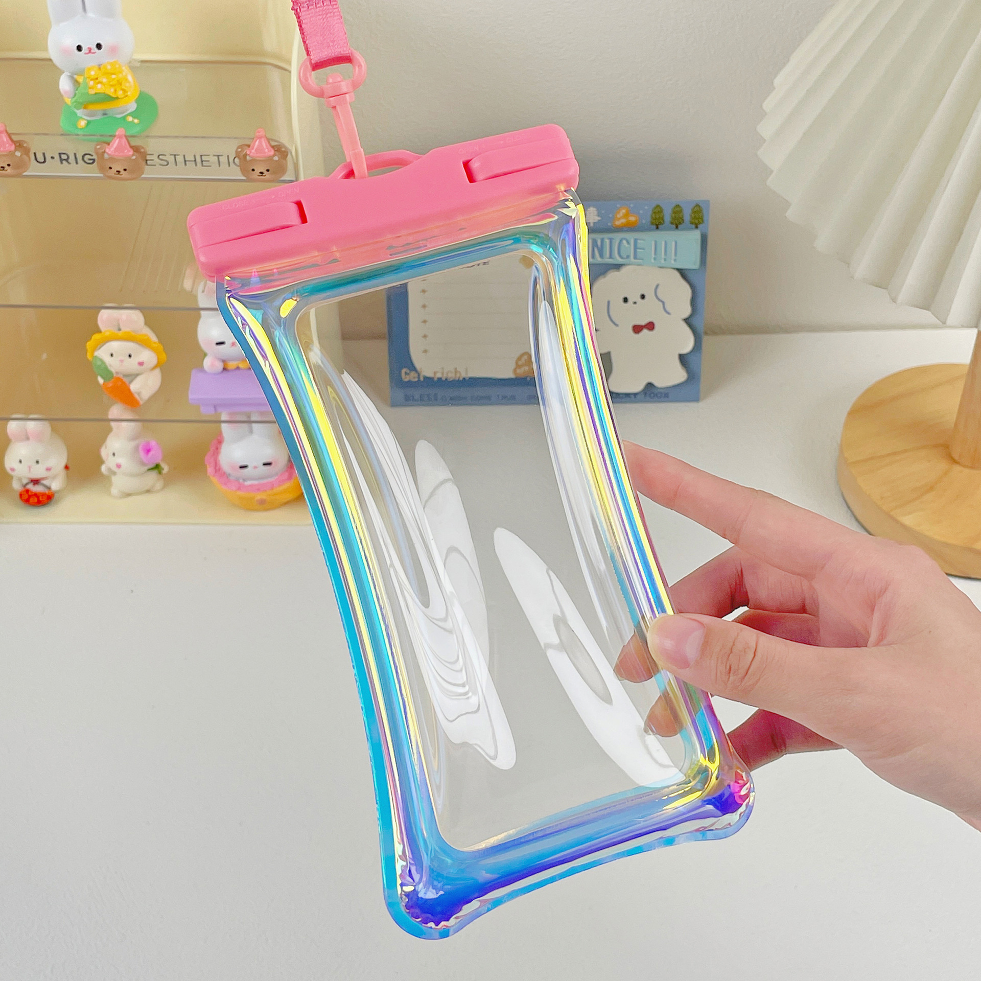 Picture of Laser Colorful Cute Air Bag Mobile Phone Waterproof Bag Diving Cover Swimming Rafting Sealed Transparent Mobile Phone Waterproof Bag