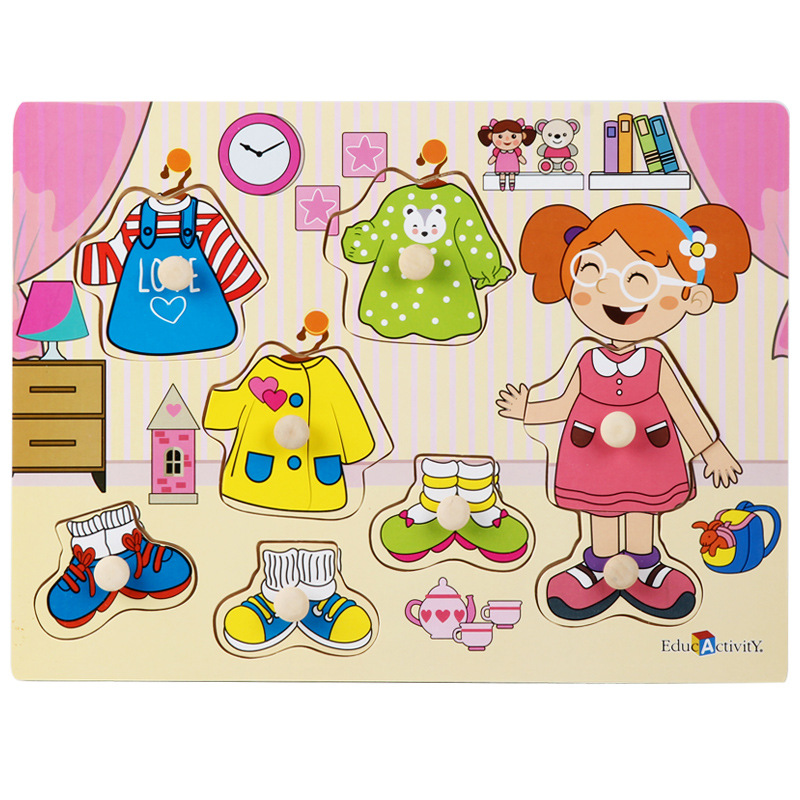 Picture of Factory wholesale hand-held board early education educational toys digital letters animal puzzle beneficial intelligence baby wooden toys