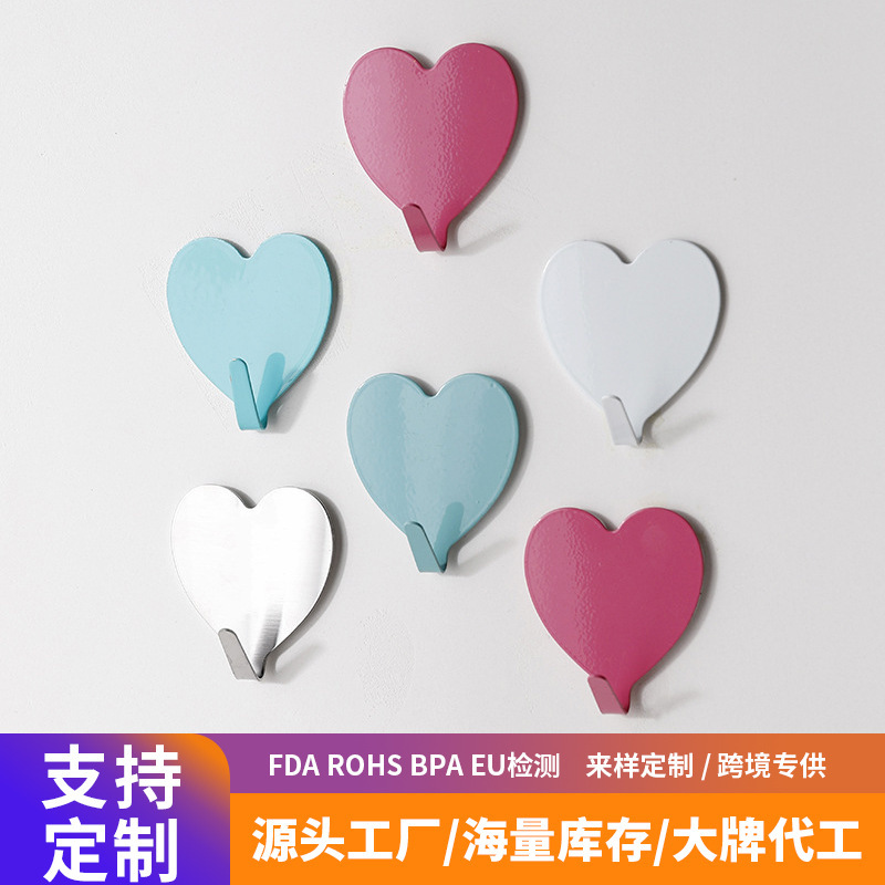 Japanese Girl's Heart Pink Love Hook Peach Heart Stainless Steel Hook Heart Shape Hook Soft Girl Room Decoration Hook