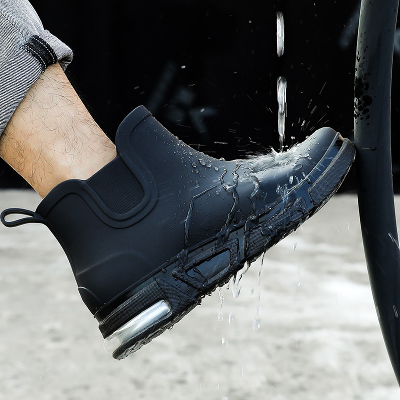 Men's Short Rain Boots Waterproof Non-Slip Rain Boots Kitchen Takeaway Riders Special Work Water Shoes Men's Thick-Soled Rubber Shoes
