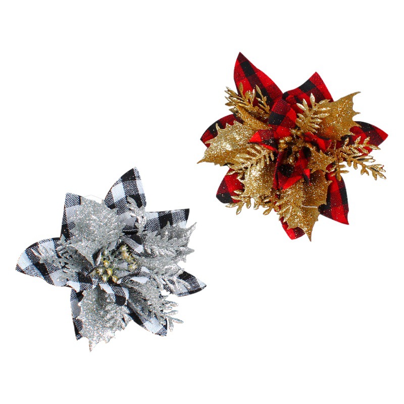 Hong Kong Love Foreign Trade Christmas Simulated Flowers Holiday Plaid Christmas Flowers DIY Christmas Tree Rattan Decorative Flower Accessories