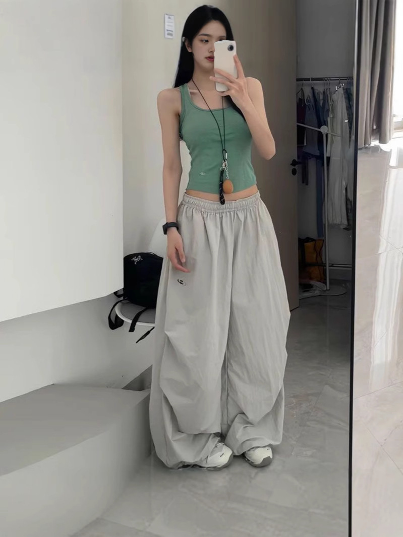 Quick-Drying Ins Internet Celebrity Retro American Style Summer Wide Leg Pants Women's Loose Sports Dancing Jazz Casual Tooling Pants