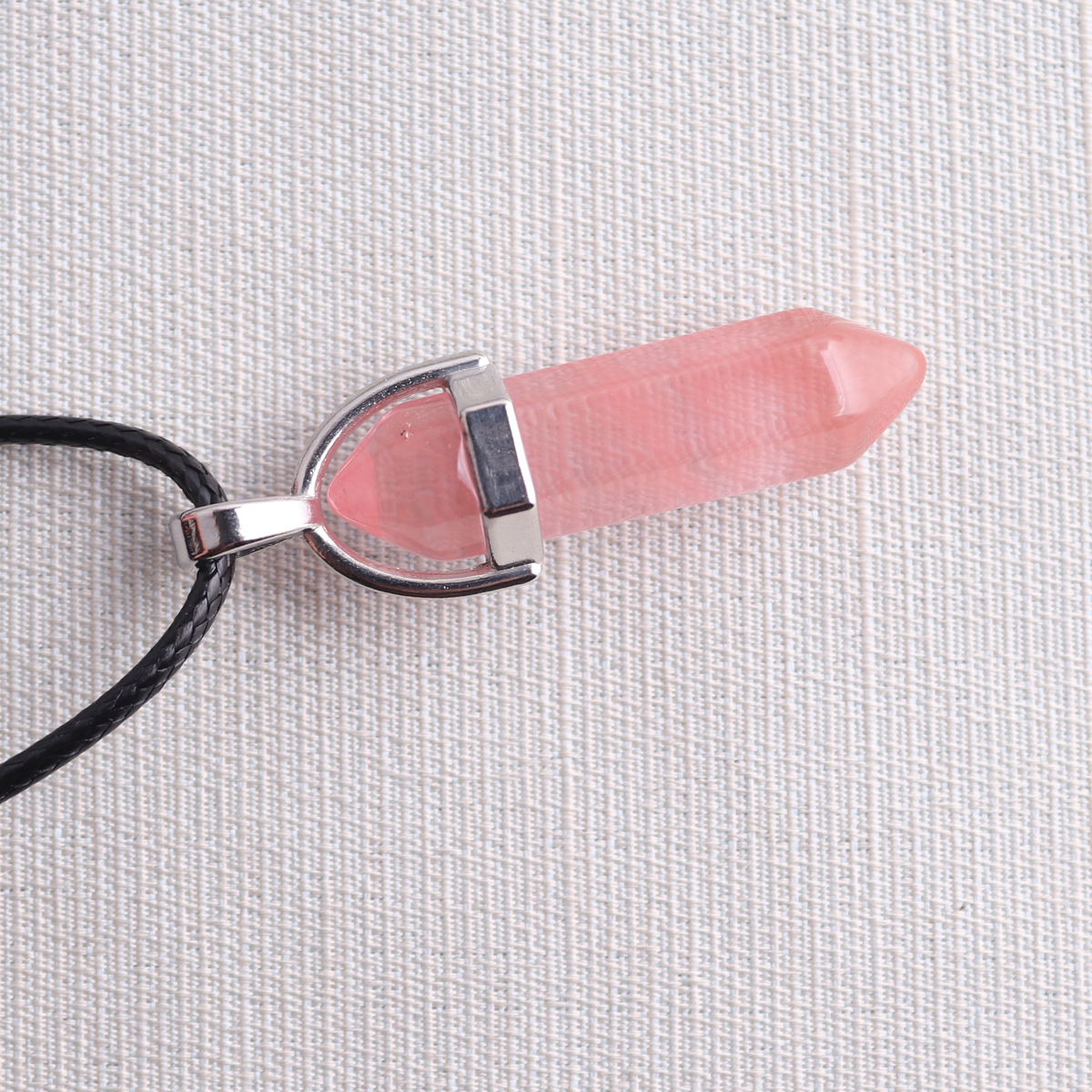 Picture of Natural Stone Hexagonal Pendant European and American Natural Crystal Hexagonal Prism Bullet Hexahedral Black Wax Rope Necklace