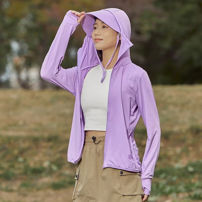 Picture of New Hooded Sun-protective Clothing Women's 2024 Summer New Ice Silk Casual Anti-ultraviolet Breathable Clothes All-match Sun-protective Clothing