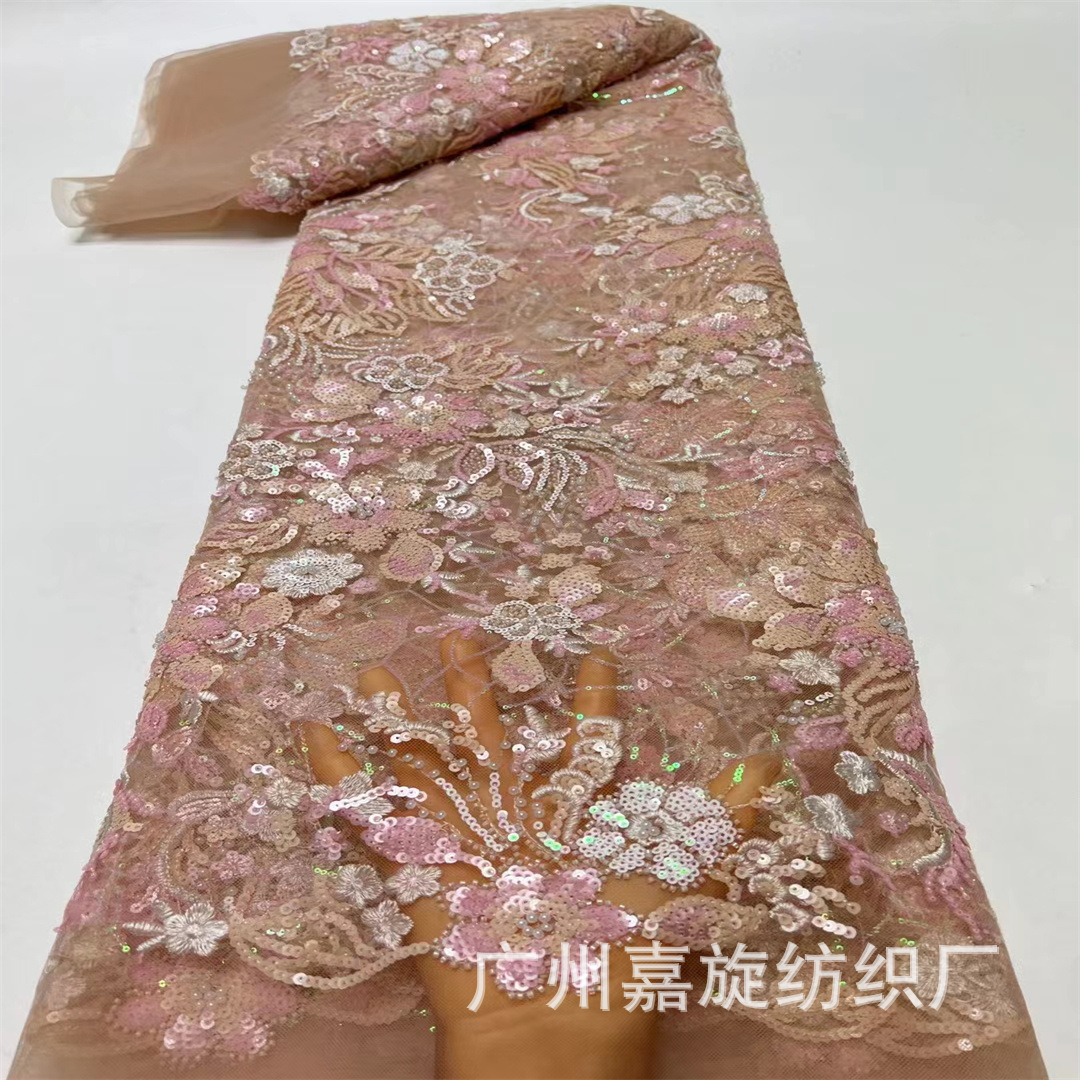 French lace embroidered mesh bead tube sequined catwalk fabric wedding dress cloth Africa lace JX3649