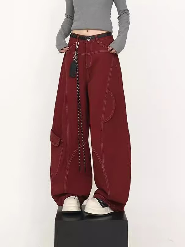 Foreign Trade American Style 2025 Spring and Autumn New Jeans National Trend Deconstructed Scimitar Design Loose Floor-Length Pants Bf Trend
