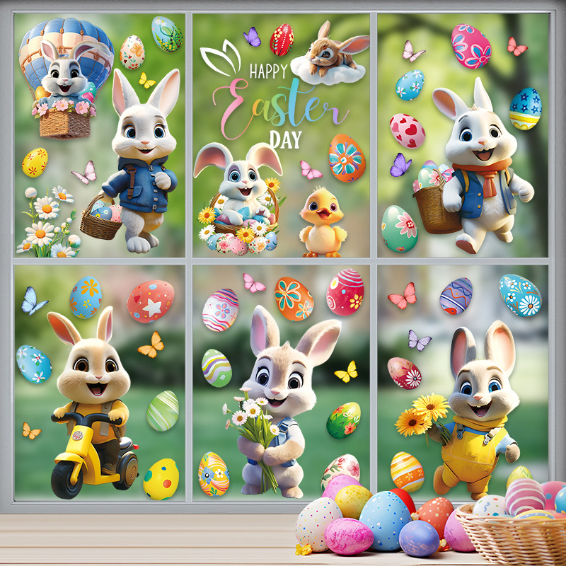 2025 New Easter Bunny Egg Chick 3D Stereo Electrostatic Sticker Easter Window Glass Decorative Sticker