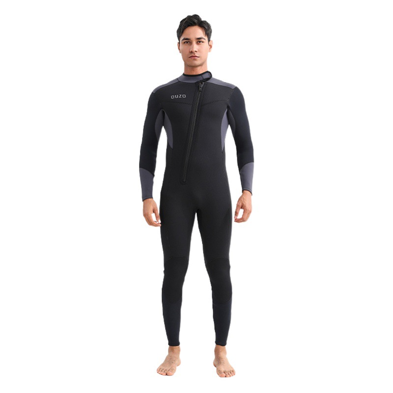 5/3mm Men's Long-Sleeved Wetsuit Thickeneded Sun Protection and Cold Protection One-Piece Diving Surfing Jellyfish Suit High Collar