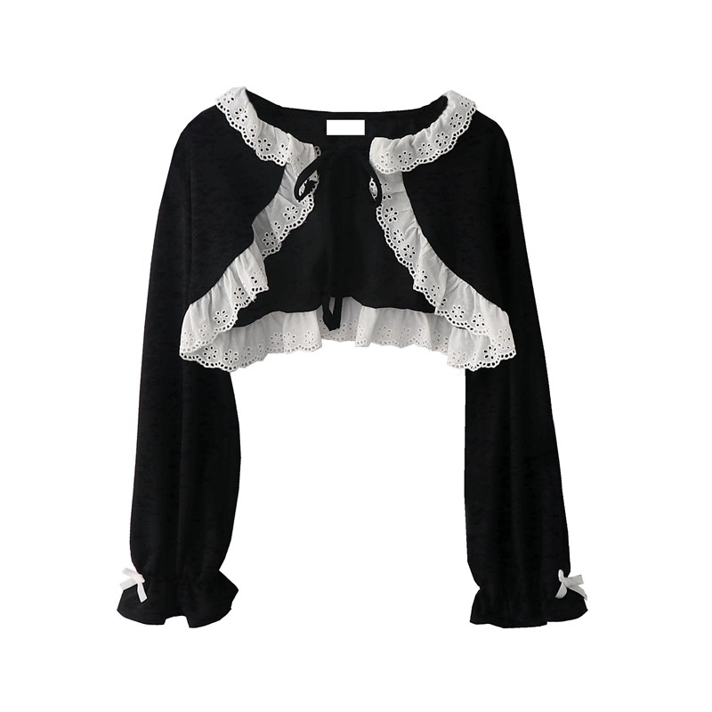 Early Autumn New French Retro Palace Style Lace Trumpet Sleeve Lace Cardigan Short Shawl Jacket for Women