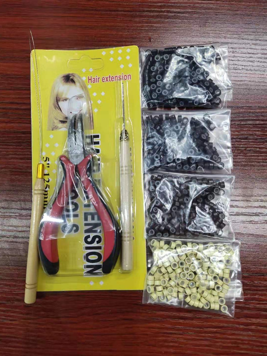 Picture of Cross-border Wig Pliers suit New Hair Extending Pliers suit Five-piece Silicone Buckle Wooden Crochet Wig Tool