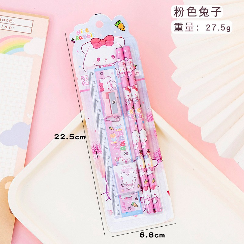 Picture of Children's Day Gift Cartoon Stationery Set Student Pencil Set Original New Five-piece Set Rubber Pencil sharpener
