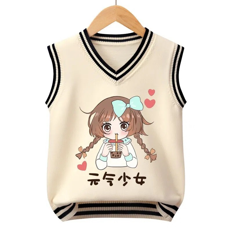 Picture of Girls' Knitted Vest Spring and Autumn New Children's Cartoon Wool Vest Children's Girls' College Sweater Outwear Fashion