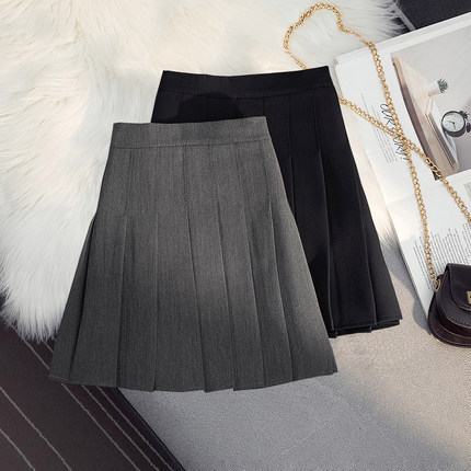 Anti-walking Spring and Autumn Waist Thin and High Short Skirt Word 2023 College New Pleated Skirt Women's Black Grey Small A
