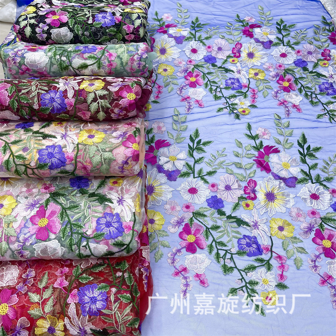 Summer Dress Lace Fabric Ethnic Style Multicolor Side Flower Embroidered Cloth Children's Dress Fabric JX4152
