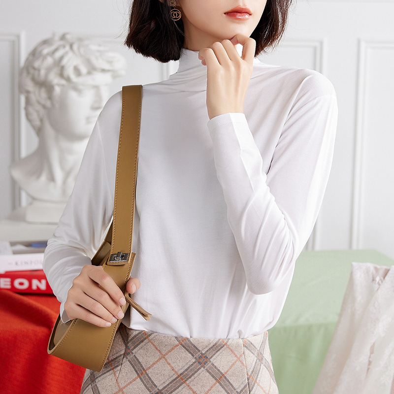 Picture of Modal Base Shirt Long-sleeved T-shirt Women's Autumn and Winter New Half-high Neck plus size Slim-fit Solid Color Thin Top