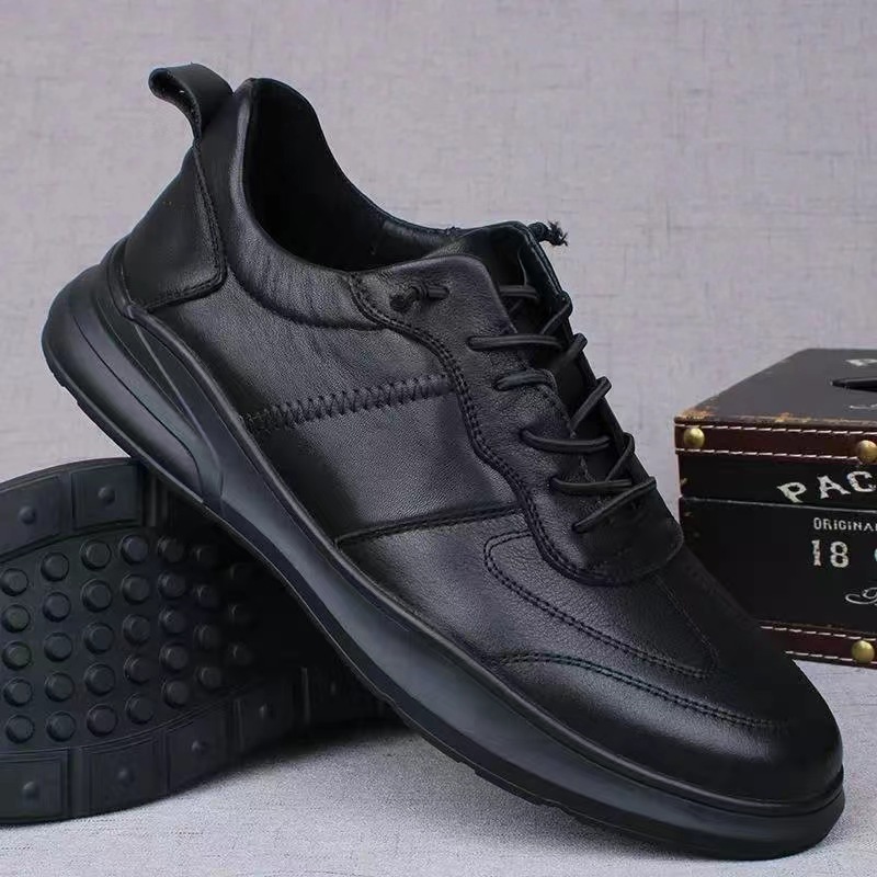 New Chinese Style Leather Shoes Men's New Soft-Soled Casual Board Shoes Black Commuter Fashion Trendy Versatile Cross-border Sneakers