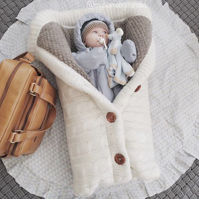 Picture of Spring Autumn Winter Knitted Sleeping Bag Baby Carriage Sleeping Bag Swaddling Cart Sleeping Bag Button Twist Sleeping Bag fleece-lined Thickened Bag