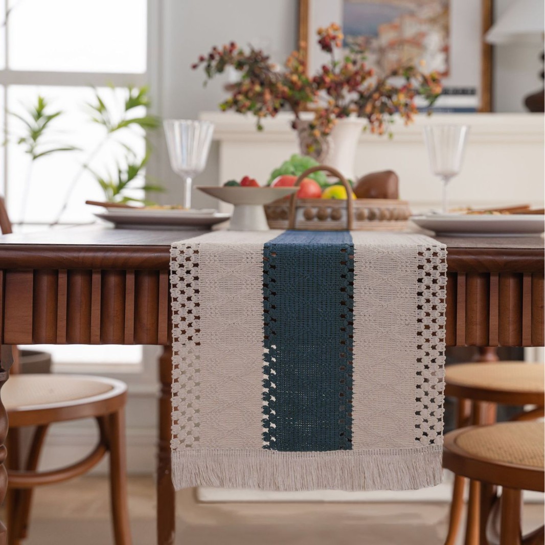 Yi Manqi Rhyme Nordic Long Tassel Table Runner Xizang Blue Contrast Woven Tea Flag TV Cabinet Table Decorative Tassel