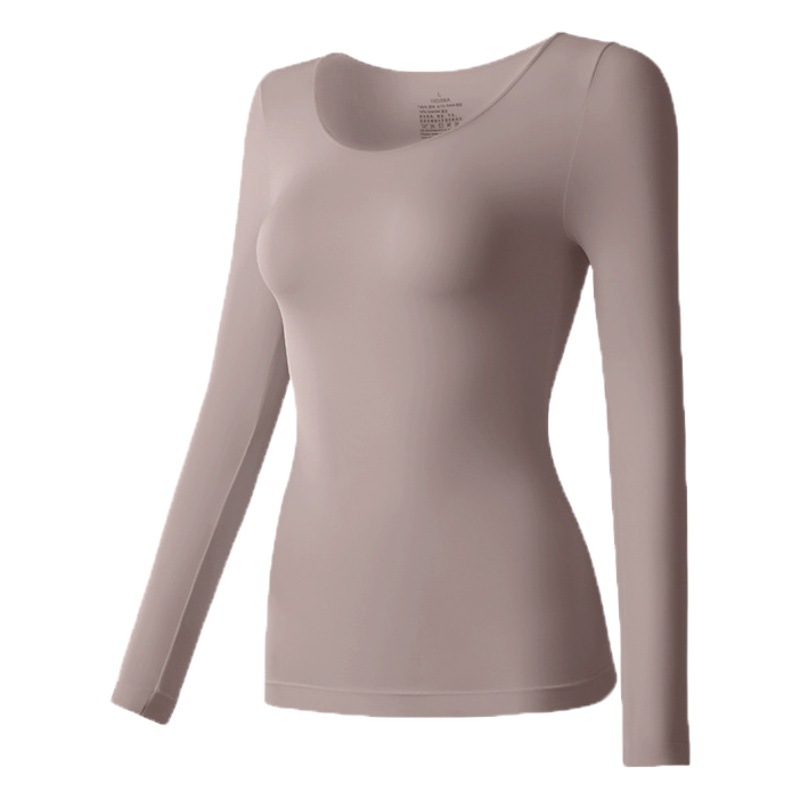 Skin-beautifying clothes seamless ultra-thin invisible thermal energy inner base top long sleeve thermal underwear for women