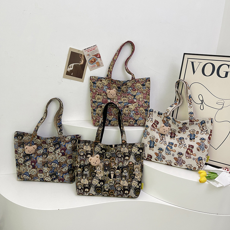 Picture of Ins New Children's Retro Printed Cute Bear Shoulder Underarm Bag for Primary School Students Going Out Casual Handbag