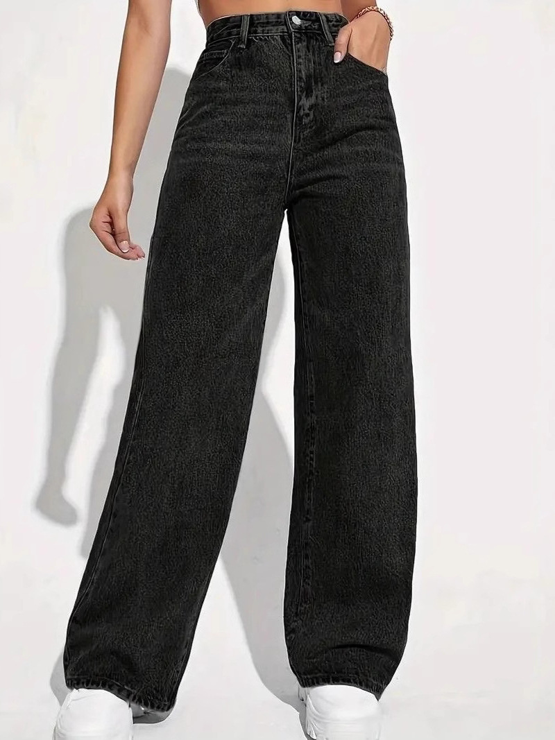 Cross-Border Export Aliexpress Ebay Amazon European and American 2025 Autum Women's Wide-Leg Loose High-Waisted Jeans for Women