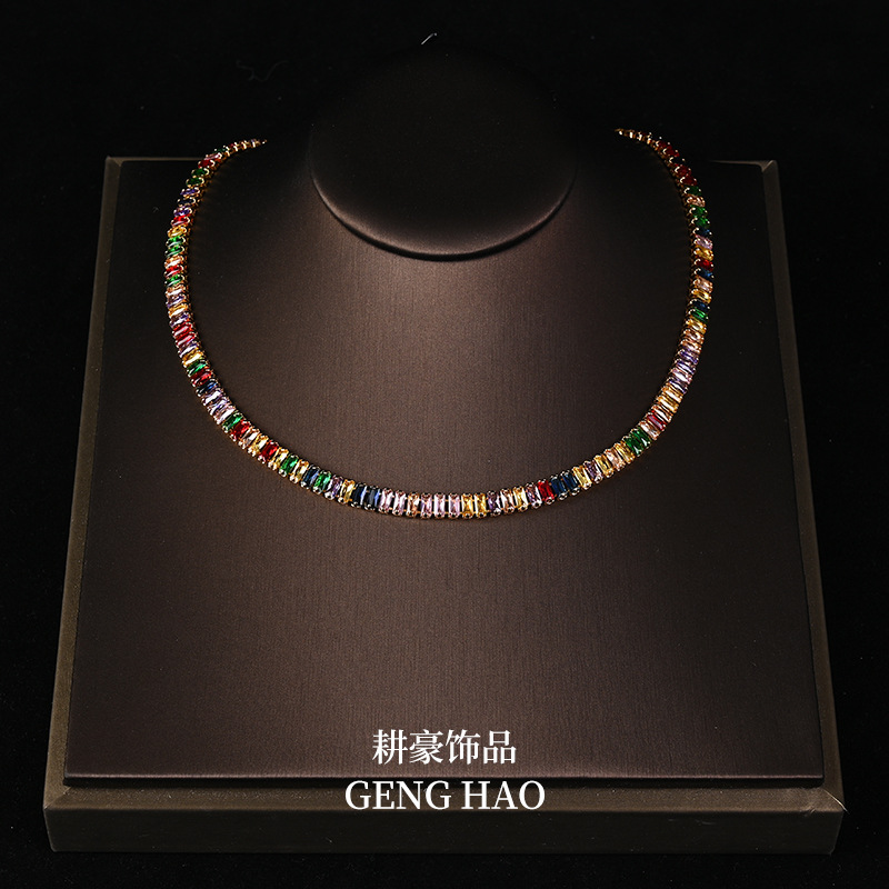 Picture of Colorful Alloy Jewelry suit Niche Simple Rainbow Necklace Bracelet Earrings Female Qingdao Middle Ancient Jewelry